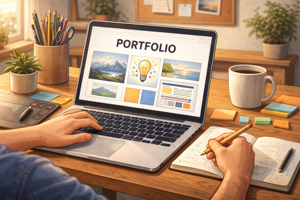 person creating portfolio