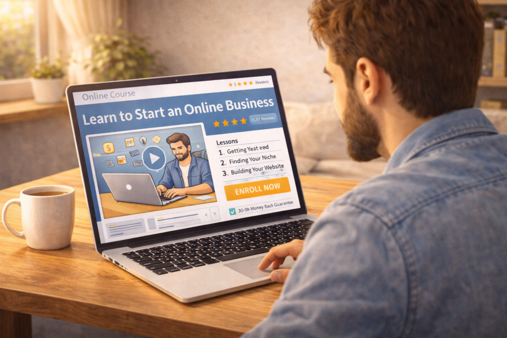 person browsing online course