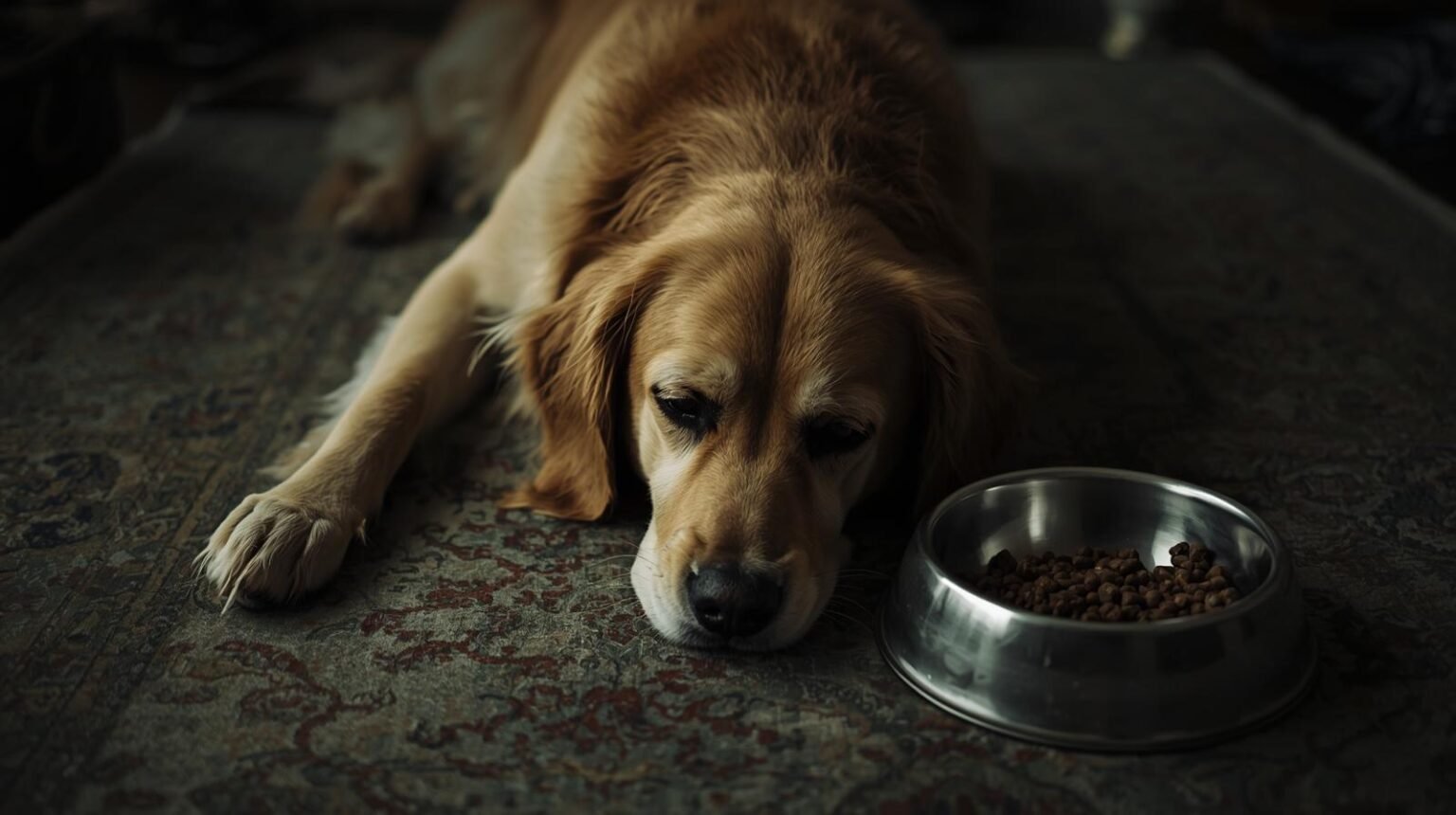 dog refusing food and looking sick